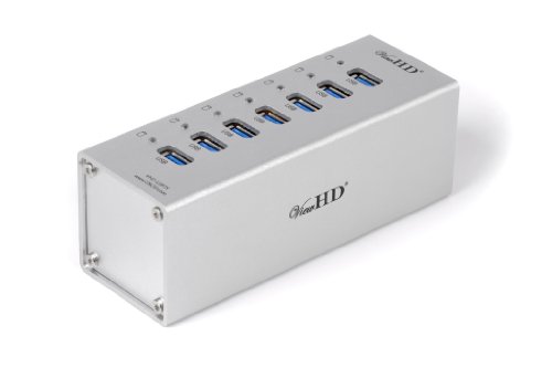 ViewHD Professional Premium Quality USB 3.0 7-Port Hub with On/Off Power Switch + 12V 4A Power Adapter + USB Cable in Full Metal Case (Silver) | VHD-U3P7S
