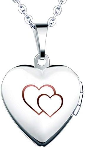 Collana Con Ciondolo Portafoto A Forma Di Cuore E Libro – Scritta 'Book Love' – Acciaio Inox – Lunghezza 45 Cm – Regalo Per Lettori