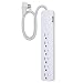 GE UltraPro 6 Outlet Surge Protector, 2 Ft Designer Braided Extension Cord, Flat Plug, Wall Mount, White, 45264