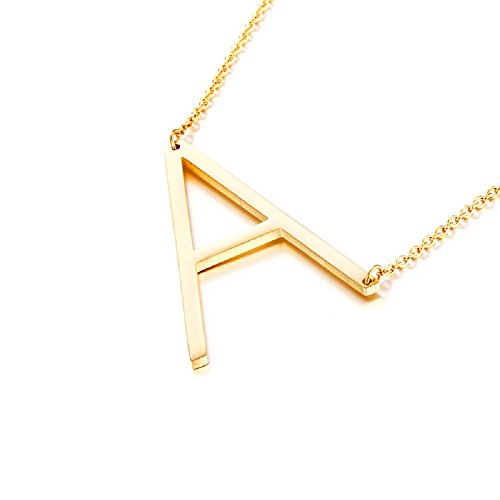 18K Gold Plated Sideways Initial Charm Necklace by Diane Lo'ren (A)