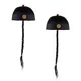 Baoblaze Set of 2pcs Fashion Adults Men Black Chinese Oriental Cap With Ponytail Party Cosplay Hats Stage Performance Props