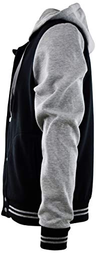 ChoiceApparel Mens Baseball Varsity Jacket with Detachable Hoodie (S, 611-Black/Grey)