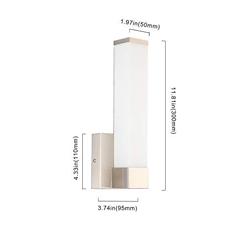 Joosenhouse 17106W LED Wall Vanity Lights Indoor Modern Bedside Sconces Lighting Fixtures Square Bathroom Vanity Lights Nickel Finish