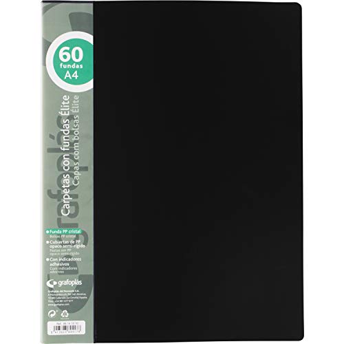 Grafoplás 98141310 Élite Cartelline con Buste, 60 Copertine Semirigide, Nero, A4