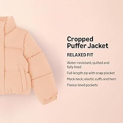 Amazon Essentials Girls' Cropped Full-Zip Puffer