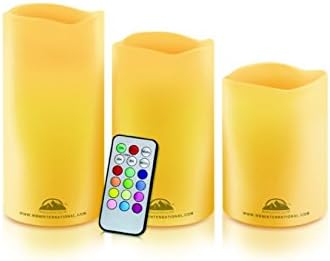 HIMALAYAN GLOW Realistic Flameless Multi-Color Changing LED Candle Pillars, set of 3 Pillars, 18 Keys Remote Control with 4 or 8 Hours Timer functions, Adjustable brightness and 12 LED Color Settings