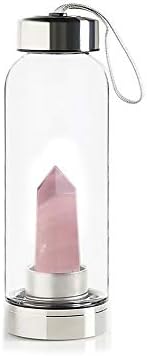 Quartz Crystal Water Bottle, Natural Quartz Gemstone Crystal Glass Elixir Water Bottle Point with Crystal Wand Healing(9inch27inch) (Pink)