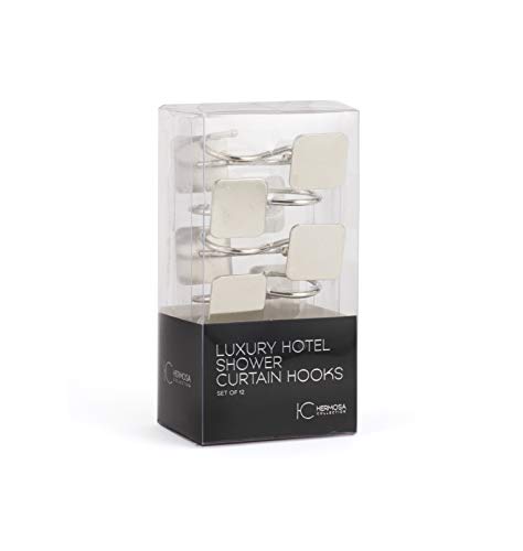 Hermosa Collection Luxury Hotel Shower Curtain Hooks Square Modern Design Silver (12-pk.)