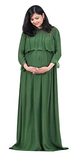 Bloosom Bells Women's Viscose Crepe Maternity Wear(002_Green)