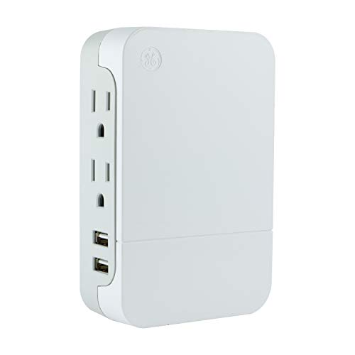 GE Pro 2-Outlet + 2 USB Side-Access Surge Protector, White, 2.4A/12W, 560 Joules, White, 31711