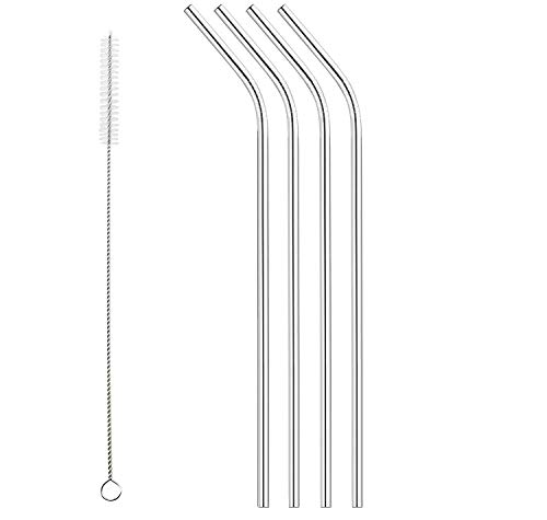 Set of 4 Stainless Steel Drinking Straws, Universally Fits 16 oz - 40 oz cups including RTIC and Yeti 20 oz 30 oz and FIREKI 40 oz Tumblers, Cleaning Brush Included