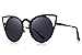 MERRY'S Cat Eye Sunglasses Round Metal Cut-Out Flash Mirror Lens Metal Frame Sun glasses S8064 (Black, 50)