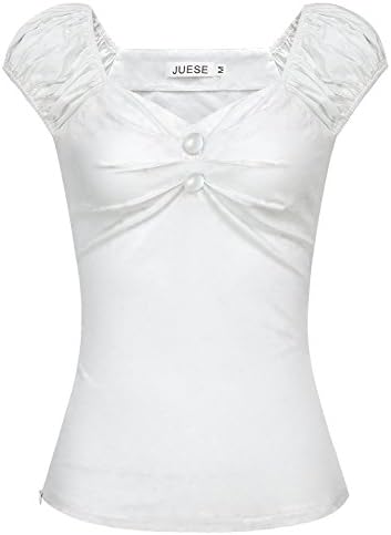 JUESE Women's 1950's Sweetheart Cocktail Party Casual Top Tee(White,M)