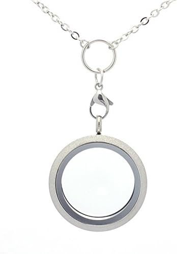 Lefeng 30mm Stainless Steel Matt Silver Floating Glass Locket + 30 inch Long Rolo O Necklace
