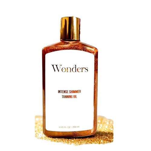 Wonders Deep Dark Tanning Oil with Shimmer | Fast Tan Accelerator for Golden Bronze Glow | Moisturizing Sun Body Oil with Coconut Oil, Carrot Oil | Vegan, Cruelty-Free, Oxybenzone-Free | 250ml