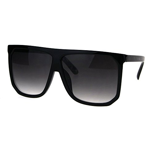 Mobster Flat Top Large Oversize Plastic Retro Sunglasses Black Smoke