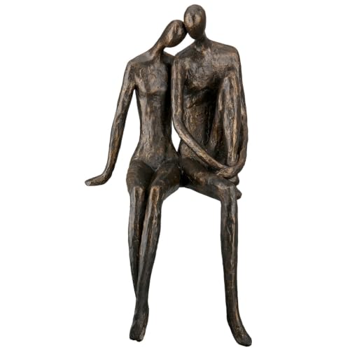Casablanca Decorative Sculpture Edge Stool Resin - Love Couple - with Saying Pendant Gift Wedding Valentines Day - Colour: Bronze - Height 35 cm