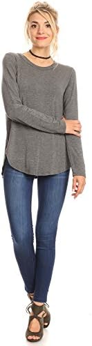 Nelly Aura Long Sleeve Crew Neck Tunic Top w/Tail Hemline Side Slit - Charcoal - 2X