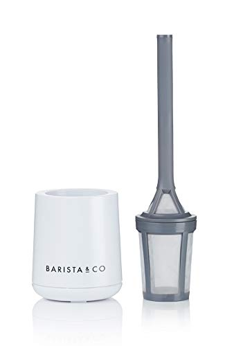 Barista & Co Brew It Stick Coffee & Tea Infuser - Plastic Reusable Coffee Strainer with Pot Holder - Light Grey Coffee and Tea Steeper with Nylon Mesh to Use a Medium to Coarse Ground Coffee
