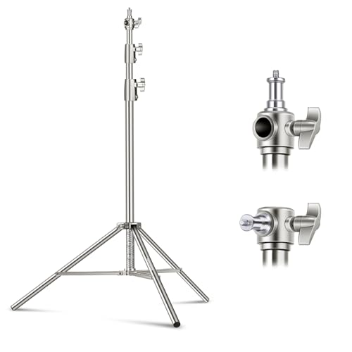 NEEWER 9.2ft/2.8m Stainless Steel Light Stand, Spring Cushioned Heavy Duty Photography Tripod Stand with 1/4” to 3/8” Universal Screw Adapter for Strobe,LED Video Light,Ring Light,Monolight, Softbox