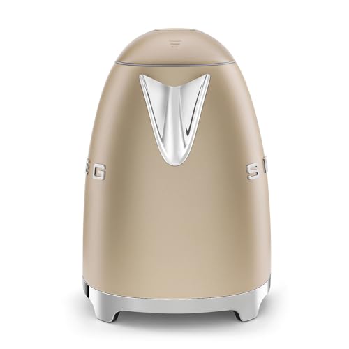 SMEG Hervidor de agua eléctrico estilo retro de los años 50, 7 tazas, con apagado automático, base extraíble e indicador de agua, KLF03CHMUS, Campagne mate