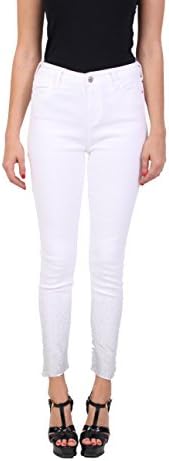 Celebrity Pink Womens Fashion Blue Jeans | High Rise | Ankle Skinny Jeans | Button-Zipper Fly with Uneven Hem and Foil Splatter | White | Size 1