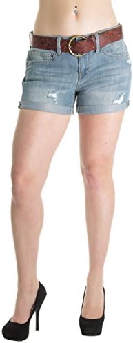 Bongo KA8570SH Jeans, Premium Destroyed Ripped Belted Booty Shorts in Washed Blue Size 1