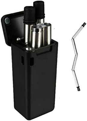 SHLs Folding Drinking Straw Stainless Steel, Collapsible Reusable Stainless Straw Medical-Grade Food-Grade Drinking Straws Portable with Hard Case Cleaning Brush (Black)