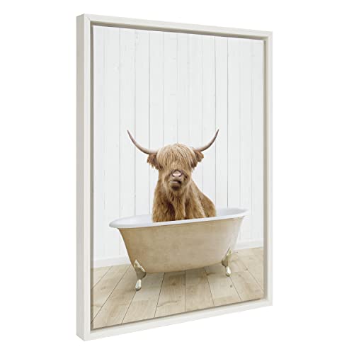 Kate and Laurel Sylvie Highland Cow Farmhouse Bath Framed Canvas Wall Art by Am…