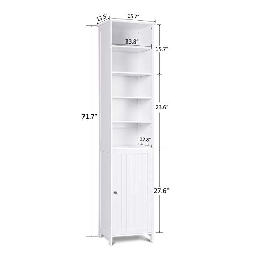72'' Tall Cabinet, WATERJOY Standing Tall Storage Cabinet, Wooden White Bathroom Cupboard with Door and 5 Adjustable Shelves, Elegant and Space-Saving - Thumbnail 3