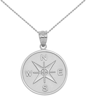925 Sterling Silver Compass Medallion Charm Pendant Necklace