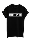 Haola Women's Graphic Letter Printed Funny Tops Junior Girls Graphic Tees Casual T-shirts S Black