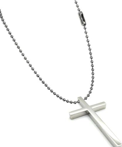 MEN Set: Cross + Bead Ball Chain Stainless Steel - 24" 26" 28" (24 Inches)