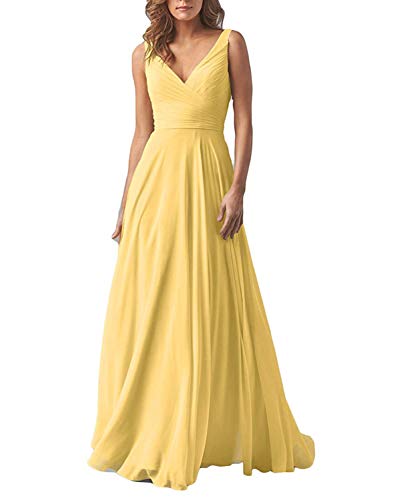 MEET Bridesmaid Dresses 2018 Long A-Line V-Neck Chiffon Pleated Evening Prom Gowns