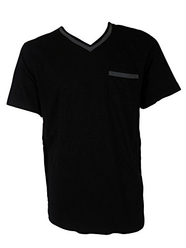 Alfani Slub Texture Mens Large Pieced V-Neck Tee T-Shirt Cotton Black L