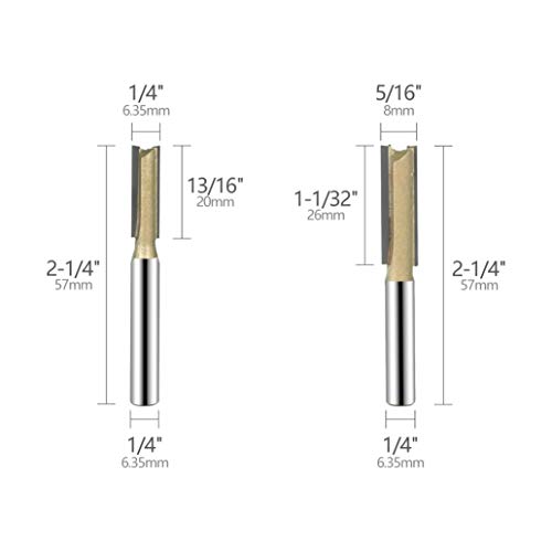 4pcs Tungsten Carbide Double Flute Straight Router Bits Wood Router Bit 1/4 Inch Shank Set for Woodworking Groove Chisel bits