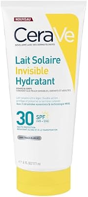 , Lait Solaire Invisible Hydratant 24h SPF30, Haute Protection Solaire, Non Gras, Non Collant, Visage et Corps, Hypoallergénique, 3 Céramides et Vitamine E, Résiste à l'Eau