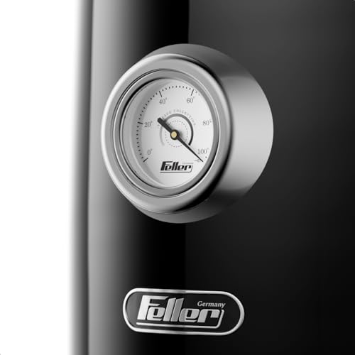 Feller Germany, Retro Style 1.7L Kettle with Thermometer, 2200 W, Stainless Steel Body, STRIX Controller, Dry Boil & Automatic Switch-Off, EK200, 2Y Guarantee-UAE Version (Black)