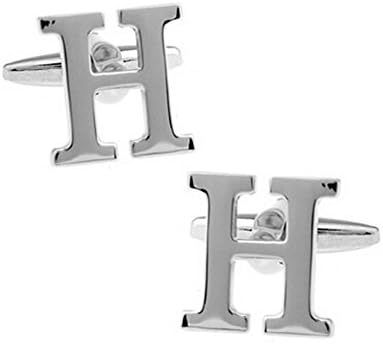 Youkara SINGLE H Alphabet Letter Initial Cufflink Wedding Business Mix & Match Silver Letter Cufflinks - High Quality Finish
