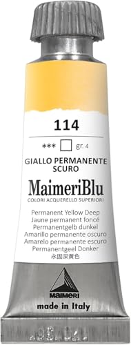 MaimeriBlu 12ml Single-Pigment Watercolor Paint - Permanent Yellow Deep PY35 Pr…