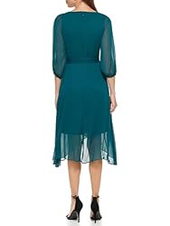 DKNY Women's Balloon Half Sleeve Faux Wrap Midi