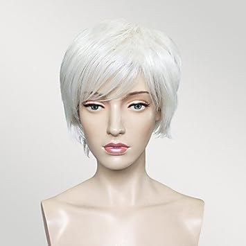 Ligaosheng Synthetic Wig Straight Bob Haircut White Capless