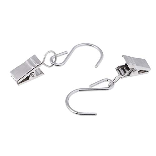 10pcs Stainless Steel Hanger Clips with S Hook Metal Curtain Clip Pegs Wire Holder for Rope String Lights, Gutter Hangers for Lights, Curtain Clips