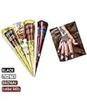 India Painting Tattoo Paste Cone,4 Tube Black White Red Brown Paste Cone Temporary Tattoo Kit Indian Body Art Painting Drawing with free Stencil