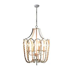 beaysyty Rustic Wood Beaded Chandelier 4 Lights