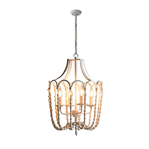 beaysyty Rustic Wood Beaded Chandelier 4 Lights