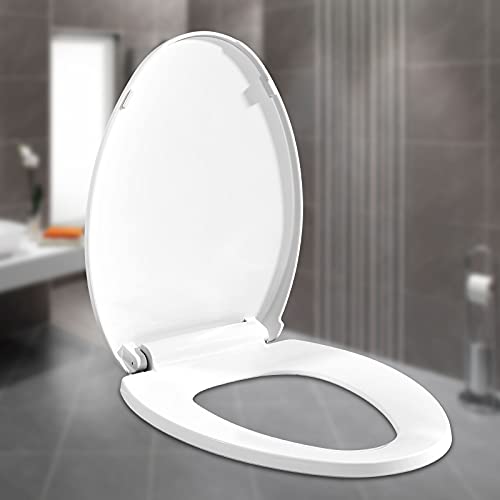 Elongated Toilet Seat with Easy Clean & Change Hinges,Quiet Close, Fits Standard Elongated or