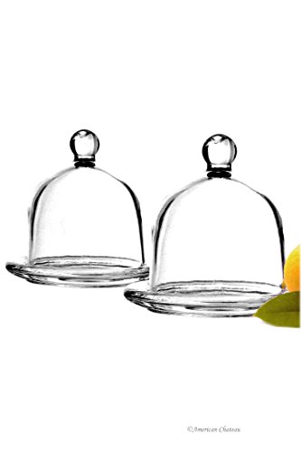 Set 2 Glass Round Individual Serving Domed Covered Butter Dish with Finial Top
