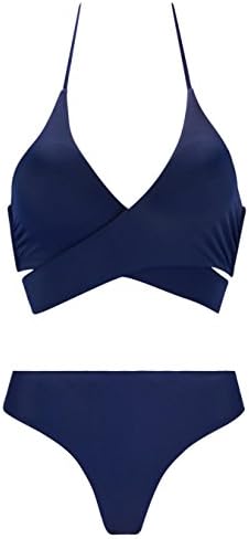 Halter Triangle Bikini Set, Wrap Cross Front Tie Back Swimsuit For Women