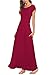 Bluetime Women's Short Sleeve Loose Plain Maxi Dresses Casual Long Dresses with Pockets (Wine Red, L)